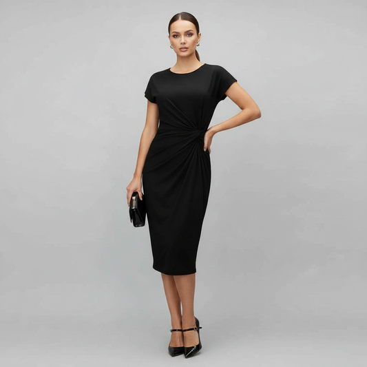 Elegant Midi Dress for Women | Short Sleeve Formal Wear