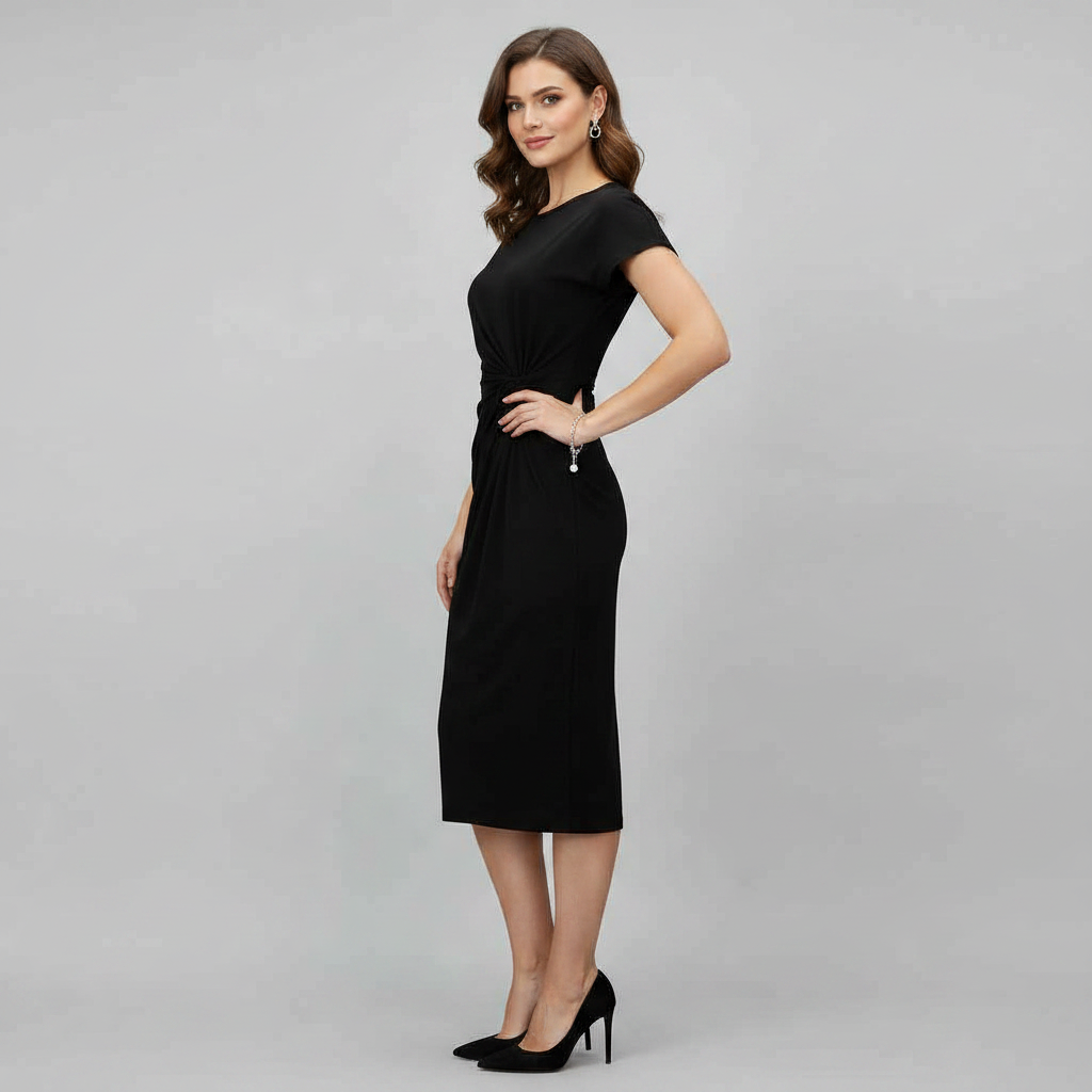 Elegant Midi Dress for Women | Short Sleeve Formal Wear