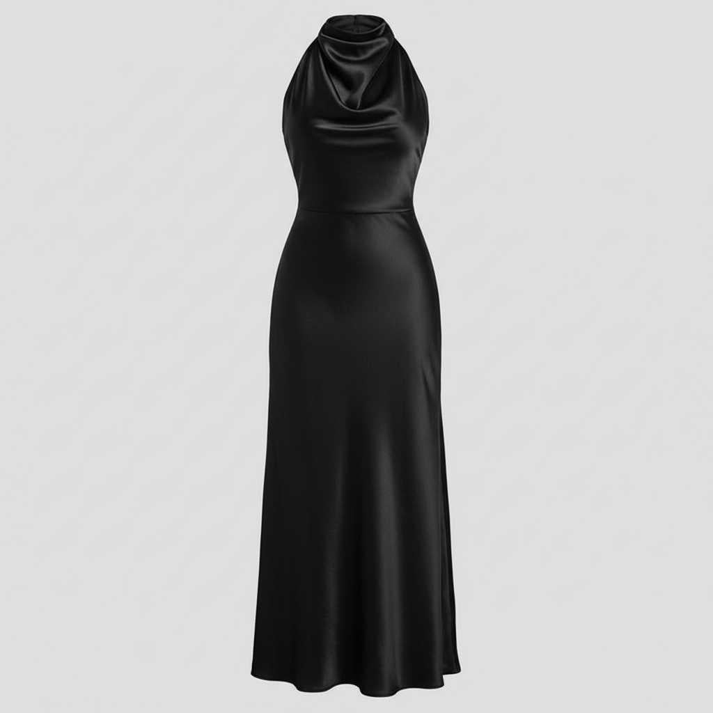 Halter Evening Dress | Elegant Midi Evening Gown for Women