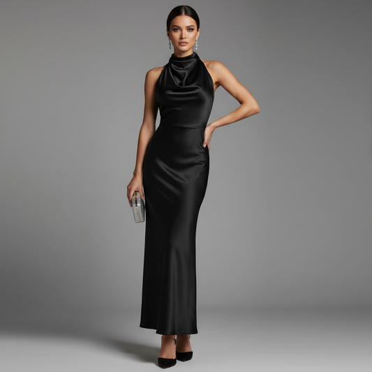 Halter Evening Dress | Elegant Midi Evening Gown for Women
