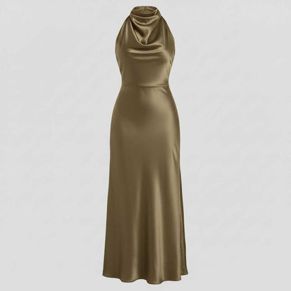 Halter Evening Dress | Elegant Midi Evening Gown for Women